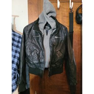 Ambiance Faux Leather Hooded Jacket Size M